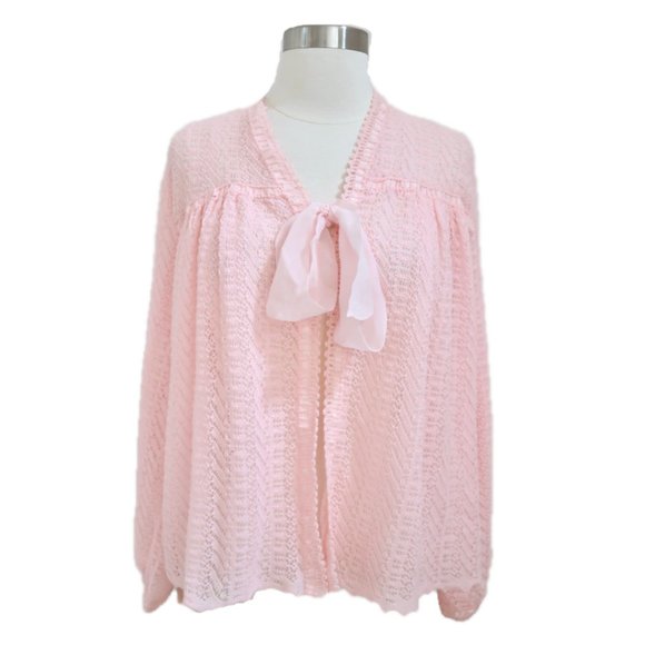 vtg Lacy Knit cardigan sweater Bed jacket